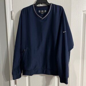 Nike Golf V-Neck Pullover Windbreaker Zipper Pockets Blue And White Large